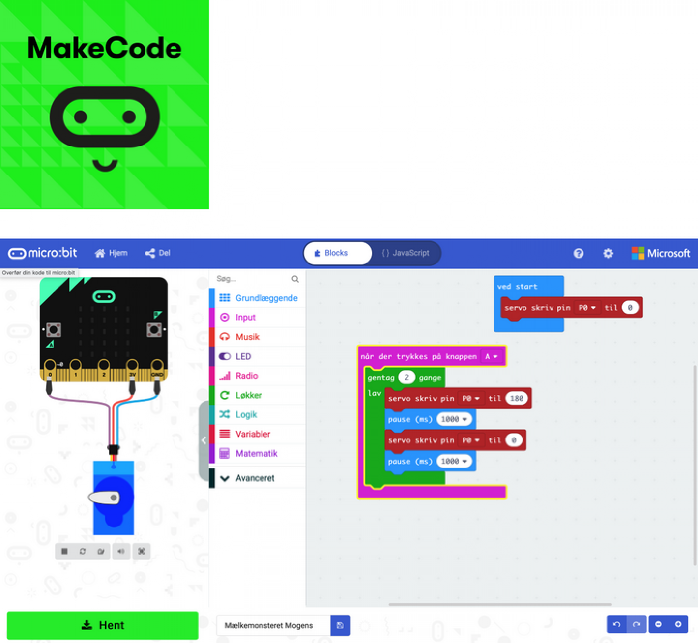Screendump af programmet MakeCode