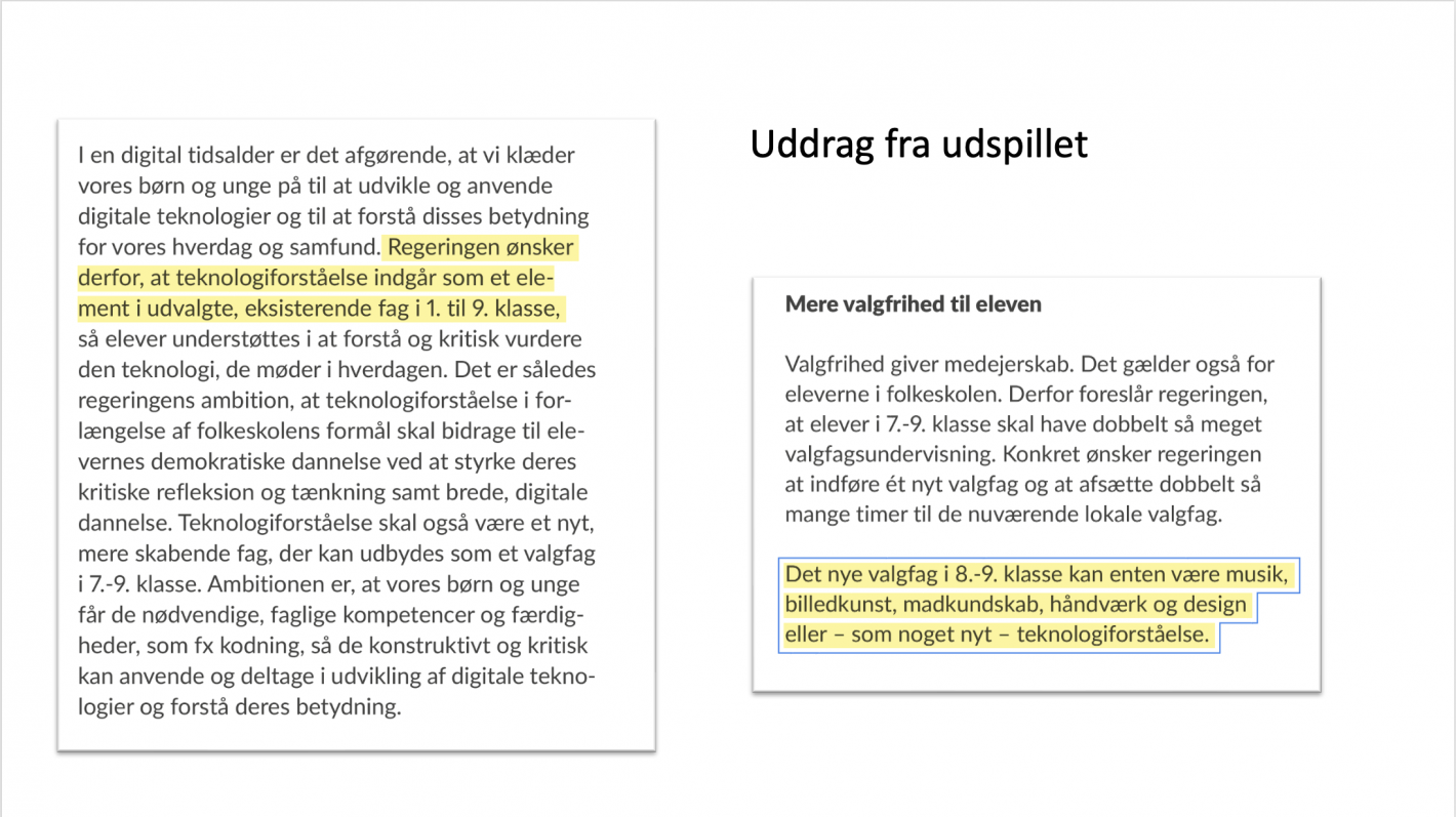 Uddrag fra regeringsudspillet